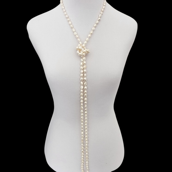 Infinity Pearl Necklace Large Baroque Pearls 9mm to 11mm hand knotted A0174 - Picture 1 of 15